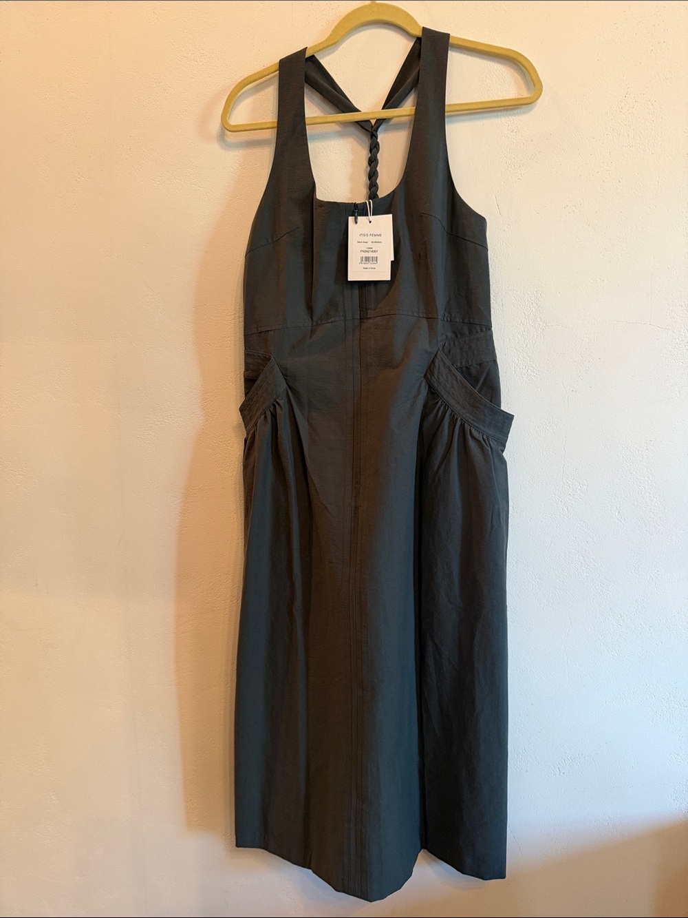 Insis Femme Sleeveless Dark Gray Pinafore Dress with Braided Back Strap